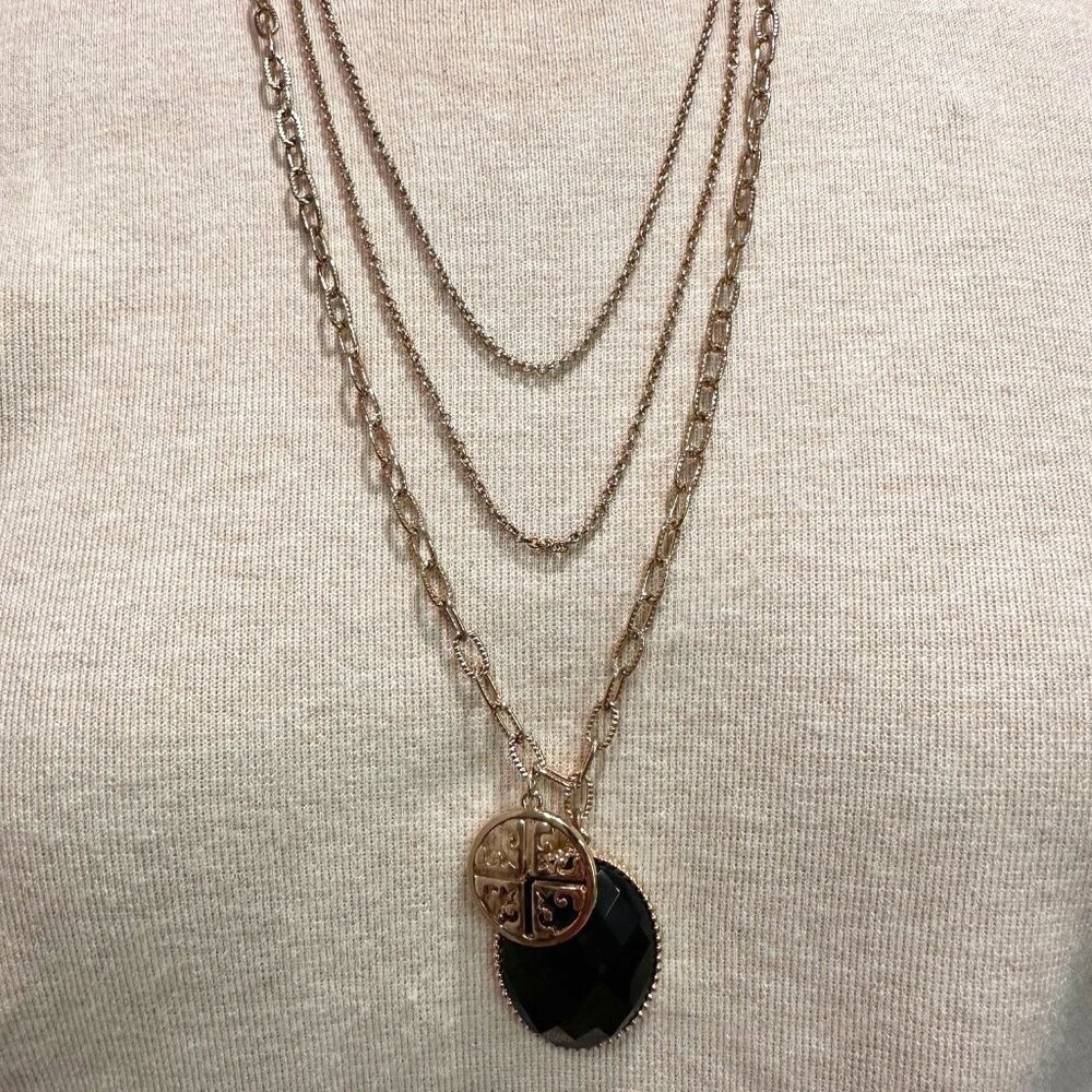 Gold and Black Triple Necklace